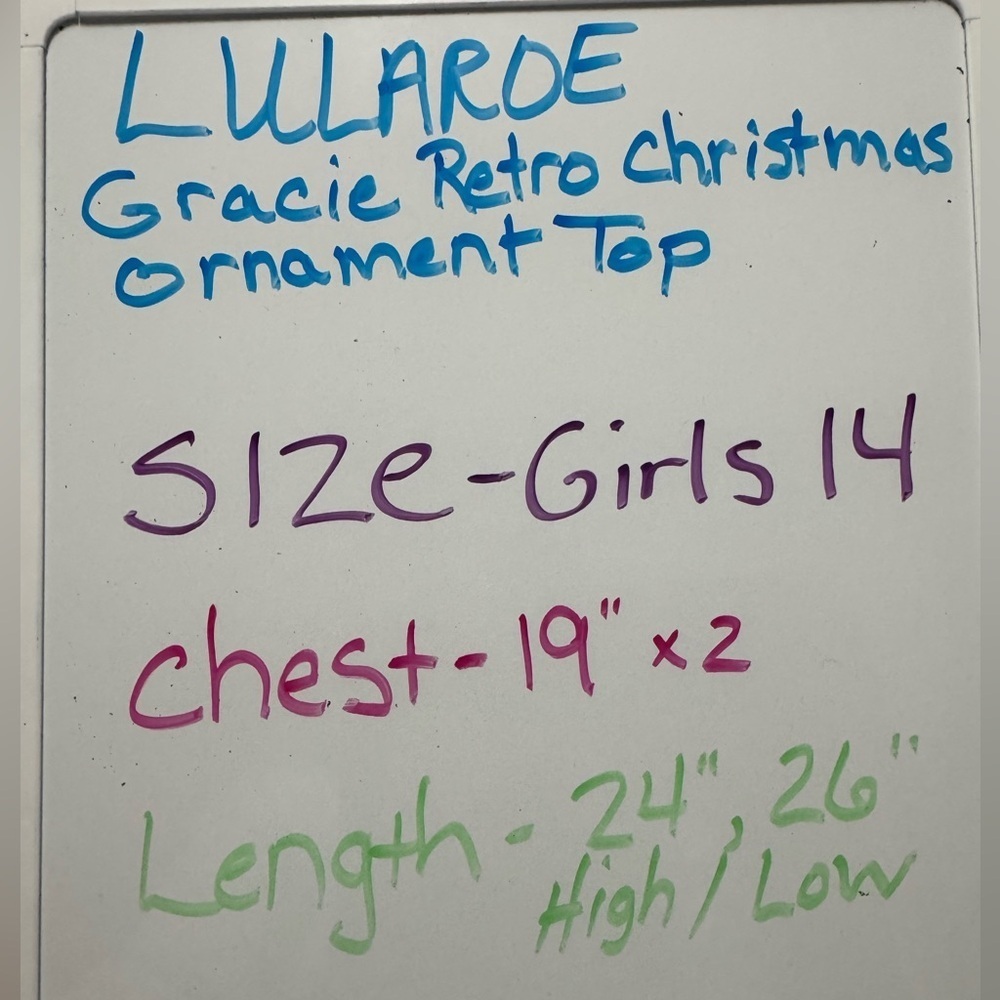 🎄Girls LuLaRoe Gracie Retro Christmas Ornament Top Size 14🎄 - Picture 5 of 5